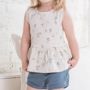 Colored Organics floral ruffle trim peplum tank top